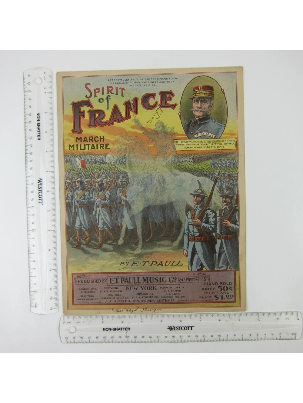 Sheet Music Spirit of France March Militaire E. T. Paull WWI War Antique 1919